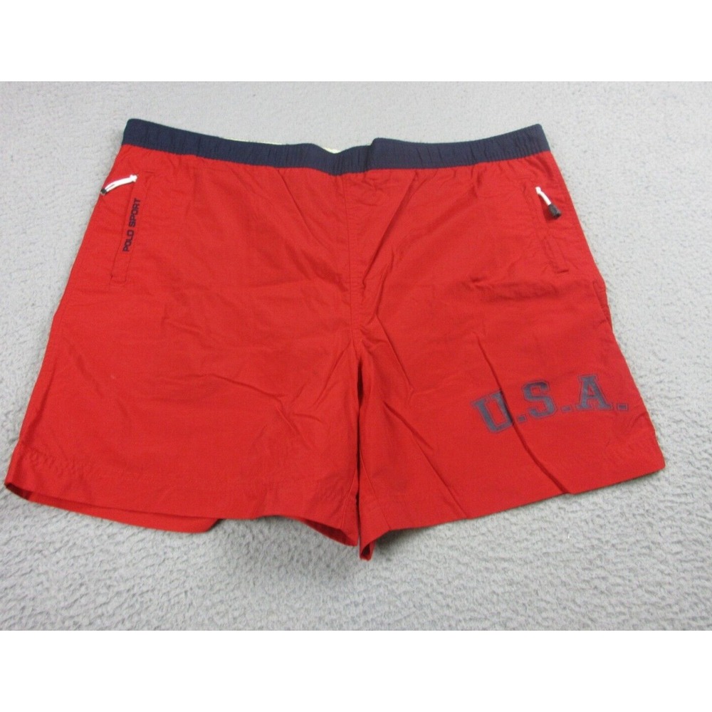VINTAGE Polo Sport Ralph Lauren Swim Trunks Mens Large Red USA Drawstring 42x17